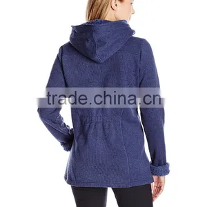Blank Hooded Varsity Jacket 100% Polyester Heather Sweater Rib Fleece Knit And Sherpa Fleece Lining Women Hooded Jacket thumbnail-5
