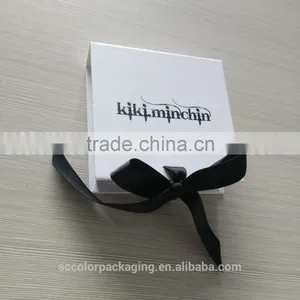 Shenzhen Delicate Logo Printed Elegant Designed White Black Gift Custom Box Packaging With Ribbon thumbnail-1
