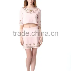 Fashion Baby Pink Embroidery Women Top thumbnail-2