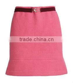High Fashion Pink Color Waistbelt Back Pockets Flare Formal Skirts thumbnail-3