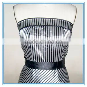 Ladies Sexy Silk Satin Styles Black And White Striped Strapless Dress thumbnail-2