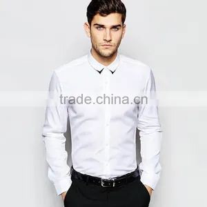 Slim Stretch Cotton Smart Shirt Contrast Tip Collar Mens Dress Shirt And Pants thumbnail-1
