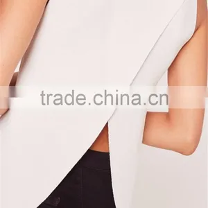 Plain White High Collar Sleeveless Knitwear With Split Back Women Wrap Back Tunic Top White thumbnail-4