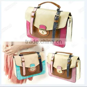 Women's Fashion Spell Leather Antique Three Color Matching Handbag 3243 thumbnail-1