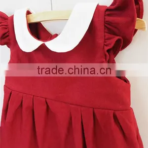 Plain Flutter Ruffled Sleeves Girls Red Dress First Christmas Baby Girls Dresses thumbnail-3