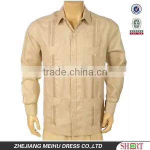 Latest Style Comfortable Fabric 100% Organic Linen White Guayabera Shirt for Men With Long Sleeve and Four Pockets thumbnail-1