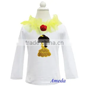 NEW Girls Embroidered Bling Belle Princess Red Rosette White Long Sleeves Tee 1-7Y thumbnail-1