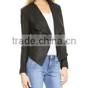 Womens Sexy Asymmetrical Lambskin Leather Jacket thumbnail-3