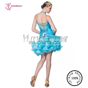 L-14118 Latin Blue Dress With Solid Flower thumbnail-6