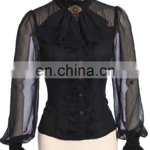 RQBL Gothic Women's Transparent Shoulders and Sleeves Blouse With Jabot thumbnail-1
