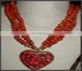 Coral Red Brass Heart Pendant Necklace thumbnail-1