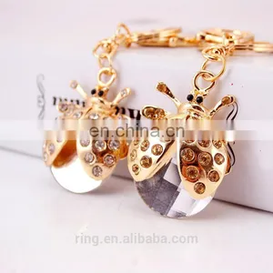 Cute Gold Plated Crystal Beetle Metal Car Keychain thumbnail-2