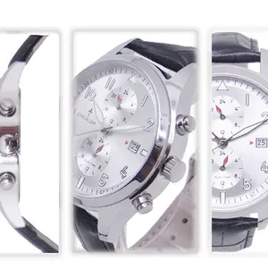 Stainless Steel Case Multi-function Watches Man Genuine Leather Dual Time Quartz Watch thumbnail-5