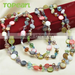 Multicolor Coin Shell Beads With Crystal Necklace 60 Inch Long GN162 thumbnail-2