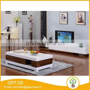 Modern Style High Glossy Wood Grain Lacquer TV Stand Coffee Table Set thumbnail-3