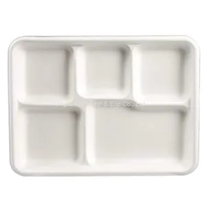 5 Compartment Compostable Tableware Disposable Biodegradable Dinnerware Sugarcane Bagasse Trays thumbnail-1