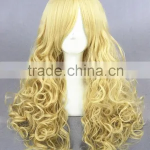 High Quality 55cm Medium Long Wave Lolita Wig Light Yellow Synthetic Anime Wig Cosplay Costume Hair Wig Party Wig thumbnail-2