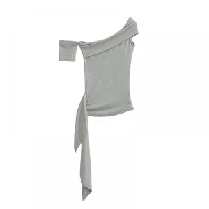 Pure Lustful Hot Girl Streamer One-shoulder Chest T-shirt Women's Summer Sexy Temperament Irregular Waist Short Sleeves thumbnail-2