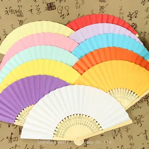 Wholesale Custom Printed Logo Bamboo Folding Hand Fan for Wedding Wooden Hand Held White Paper Folding Hand Fan thumbnail-4