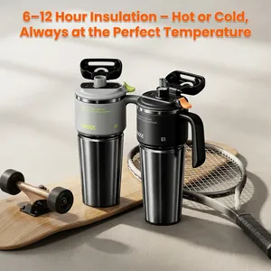 Large Insulated Tumbler 1000ml - One-Touch Flip Lid Stainless Steel Water Bottle for Car Holder Office, 12H Hot Cold Drinks thumbnail-2