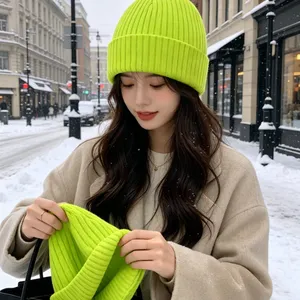 Blank Solid Color Cuffed Knit Beanie Hat Stretch Acrylic Winter Skull Cap Custom Logo Plain Warm Beanies Wholesale for Men Women thumbnail-1