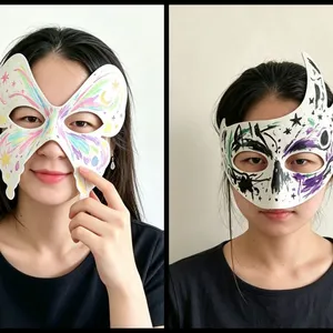 DIY Craft Face Masks Blank White Paintable Children's Paper 100% White Cotton Pulp Customized Mask for Cosplay Hallowen Family Games Party thumbnail-4