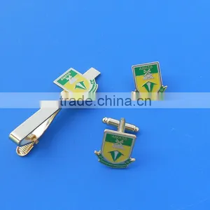 Gift Set Your Own Customized Logo Gold Silver Finished Necktie Clip Tie Pin Cufflinks thumbnail-1