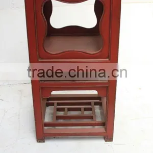 Chinese Antique Red Bedside Cabinet thumbnail-1