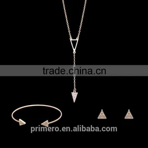 2016 Fashion Long Triangle Gold Plated Crystal Necklace / Earrings / Bracelet Bridal Accessories Jewelry Sets thumbnail-2