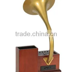 Portable Home Mini Gramophone Bluetooth Speaker With Brass Horn thumbnail-4