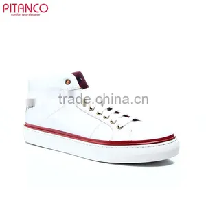 White Leather High Cut Shoes Men With Rubber Sole thumbnail-1