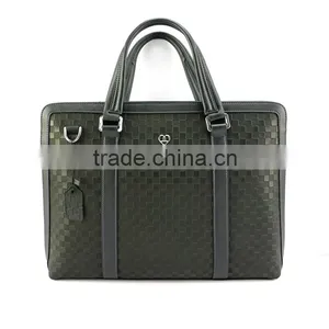 Custom Brand Plaid Pattern Top Quality Leather Briefcase for Business Men thumbnail-1