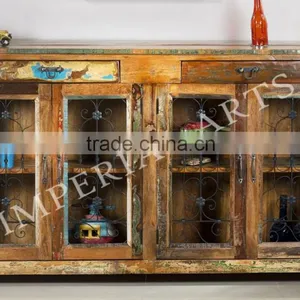 Indian Recycle Wood 2 Double Door Side Board, For Home Funriture thumbnail-2