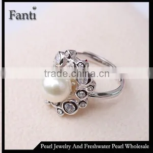 Adjustable Freshwater Pearl Ring Size 925 Silver Wholesale thumbnail-1