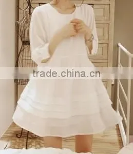 White Long Sleeves Chiffon Casual Dress thumbnail-1