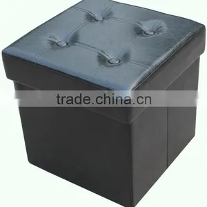 Stronger!! Black PVC Leather Folding Storage Stool With Button thumbnail-1