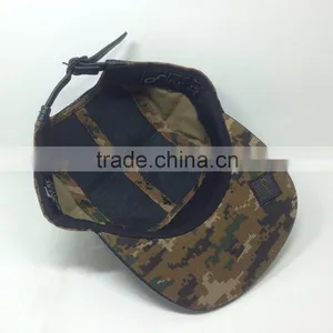 High Quality Flat Brim Black Leather 5 Panel Hat With Label thumbnail-5