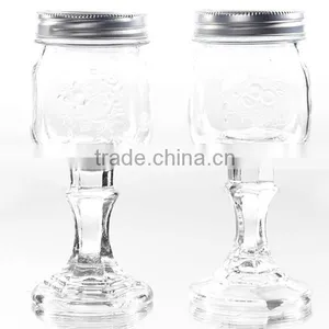 Small Stemmed Carving Clear Glass Mason Jars thumbnail-1