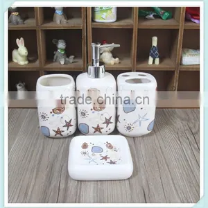Mediterranean Style Ceramic 4 Pieces of Bathroom Accessories Set With Marine Life Design thumbnail-3