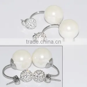 Fashion Stainless Steel Pearl Earring With Diamond Jewellery thumbnail-1