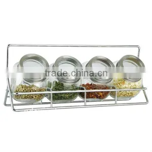 SINOGLASS 4 pc With See Through Window Lid Ball Shape Clear Glass Spice Rack Set thumbnail-1