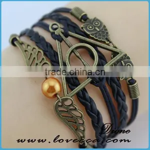 Wholesale Women Fashion Jewerly Braided Leather Infinitely Skull Bracelet thumbnail-6