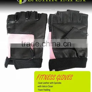 LADIES LEATHER WITH BACK FABRIC BODYBUILDING FITNESS GLOVES, WORKOUT GLOVES, LEATHER GLOVES thumbnail-1