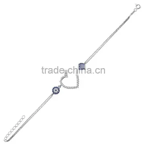 White Gold P. 925K Sterling Silver Heart Love Evil Eye Bracelet BSBL078 thumbnail-1