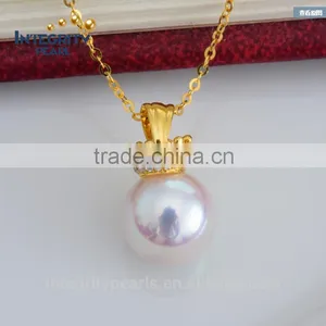 8-8.5mm AAA Crown Shaped Pure Natural Pearl Pendant, 18K Gold Pearl Pendant, Akoya Pearl Pendant thumbnail-1