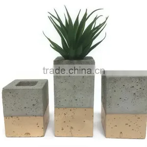 Square Natural Cement Planter for Flower Pots With Holes thumbnail-1