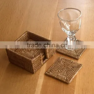 Square Rattan Coasters With Holder / Rattan Coasters Rattan Platemat thumbnail-1