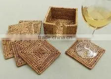Square Rattan Coasters With Holder / Rattan Coasters Rattan Platemat thumbnail-3
