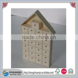 DECORATIVE WOODEN CHRISTMAS TREE ADVENT DRAWER XMAS BIRD ROBIN DEER STARS GIFT thumbnail-1