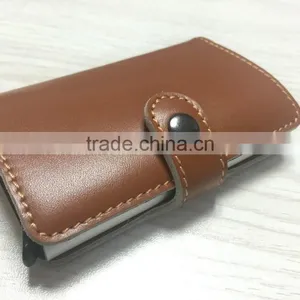 Multi Function Genuine Leather/PU Leather & Aluminum Credit Card Holder Slim Metal RFID Protector Wallet thumbnail-4